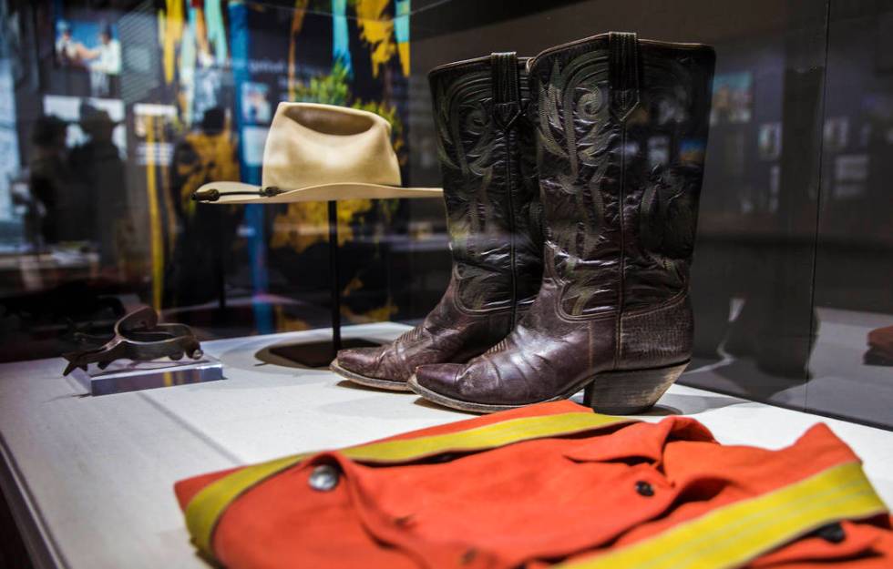 Memorabilia of film icon John Wayne at the "John Wayne: Spirit of the West" interacti ...