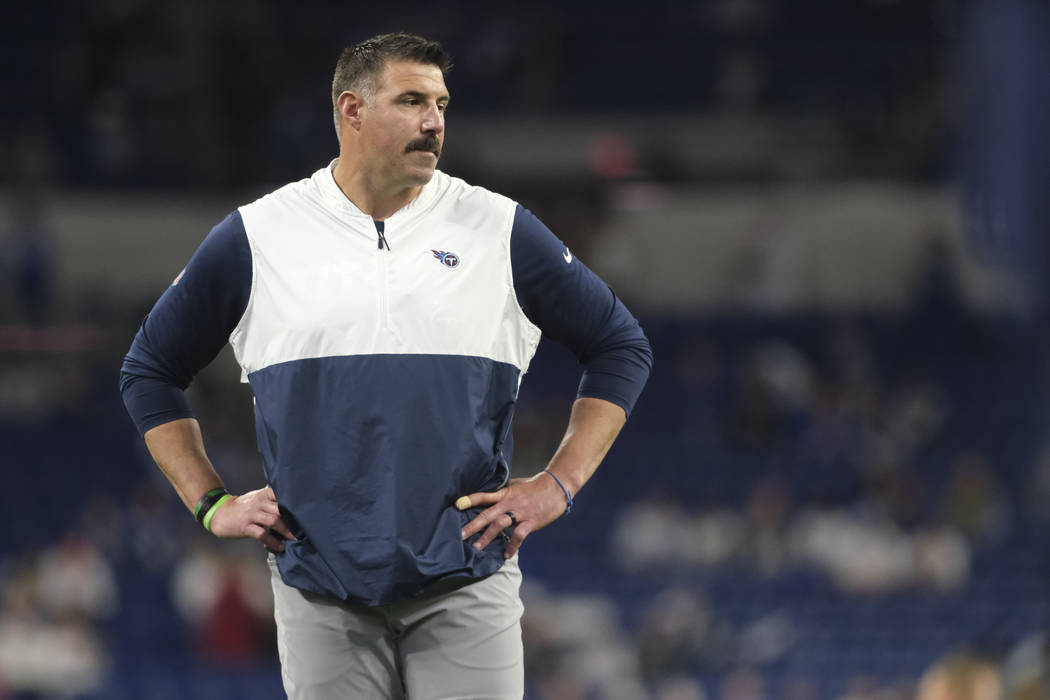 Tennessee Titans head coach Mike Vrabel before an NFL football game against the Indianapolis Co ...