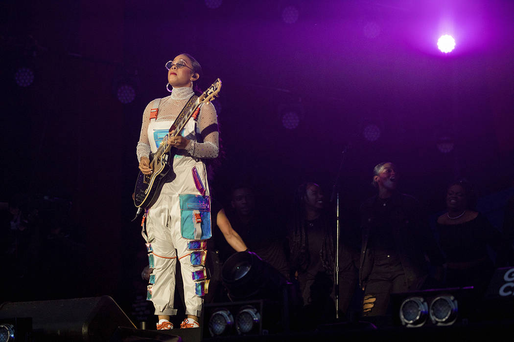 H.E.R. performs at the 2019 Global Citizen Festival, Saturday, Sept. 28, 2019, in New York. (AP ...