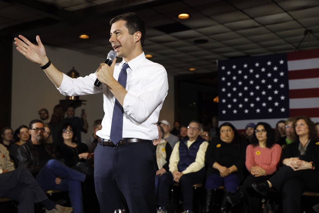 South Bend, Ind., Mayor Pete Buttigieg speaks during a town hall meeting, Tuesday, Nov. 26, 201 ...