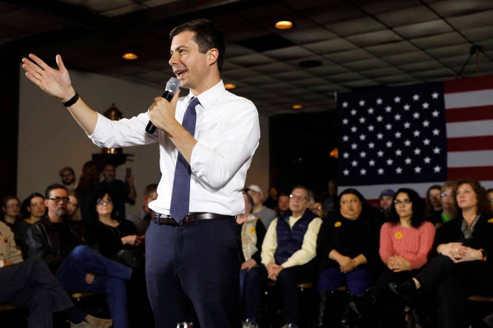 South Bend, Ind., Mayor Pete Buttigieg speaks during a town hall meeting, Tuesday, Nov. 26, 201 ...