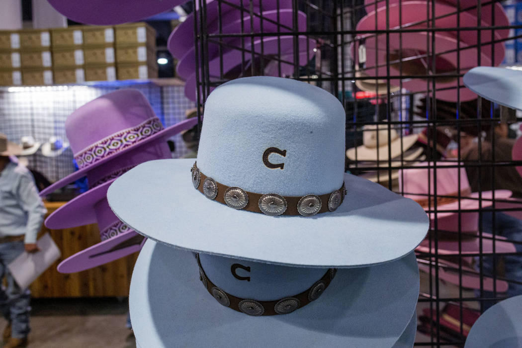 Felt hats available for purchase at the Charlie 1 Horse Hat Company booth at Cowboy Christmas a ...