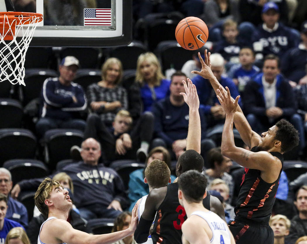 UNLV forward Nick Blair (20) shoots for two points during the second half of an NCAA college ba ...