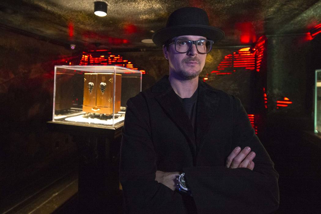 Ghost hunter Zak Bagans poses with his Dybbuk Box, known as the world's most haunted object, at ...