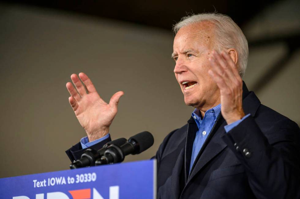 Democratic presidential candidate former Vice President Joe Biden speaks to local residents, Sa ...