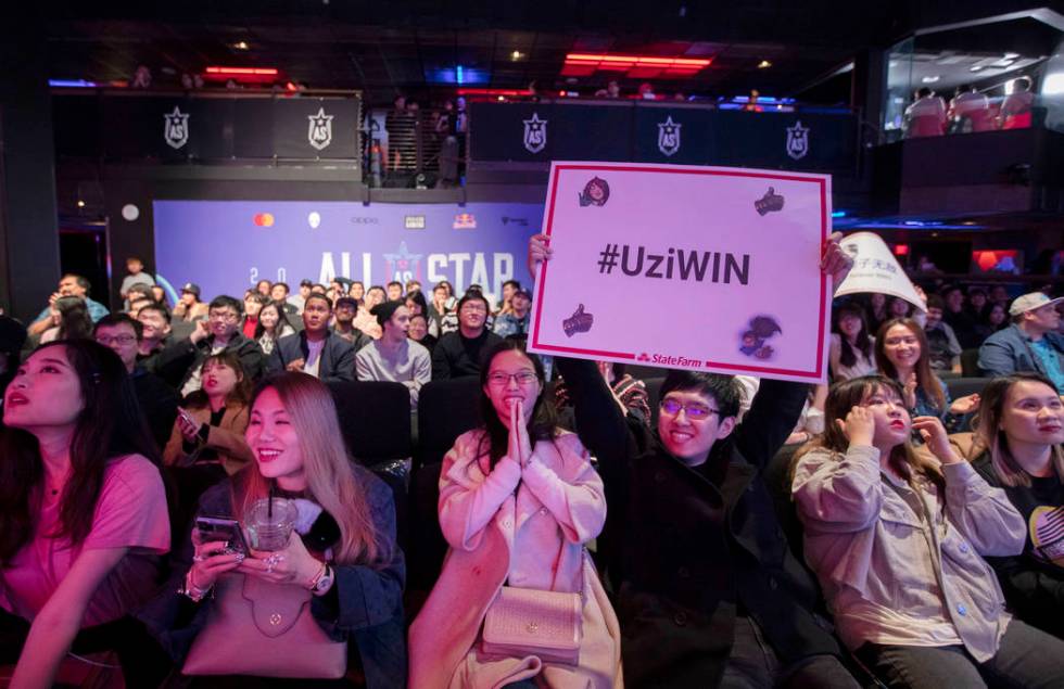 The crowd celebrates as Uzi wins against Levi at the League of Legends All-Star Event on Saturd ...