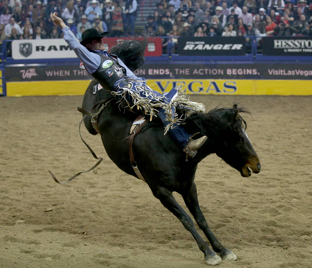 Trenten Montero of Winnemucca rides Prairie Rose in Bareback Riding during the second go-around ...