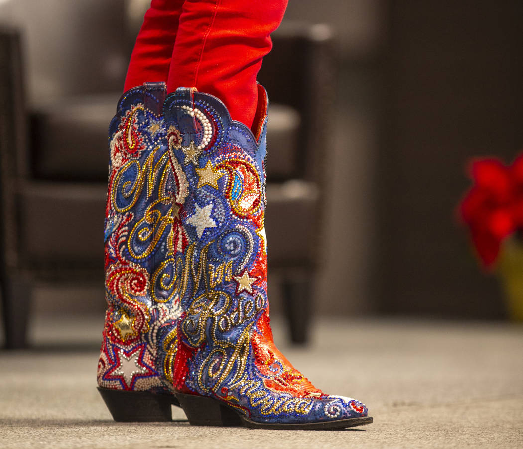 Boots worn by Miss Rodeo America 2019 Taylor McNair of Mississippi who welcomes the auction aud ...