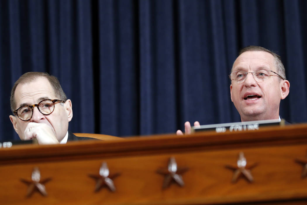 House Judiciary Committee Chairman Rep. Jerrold Nadler, D-N.Y., left, listens as ranking member ...