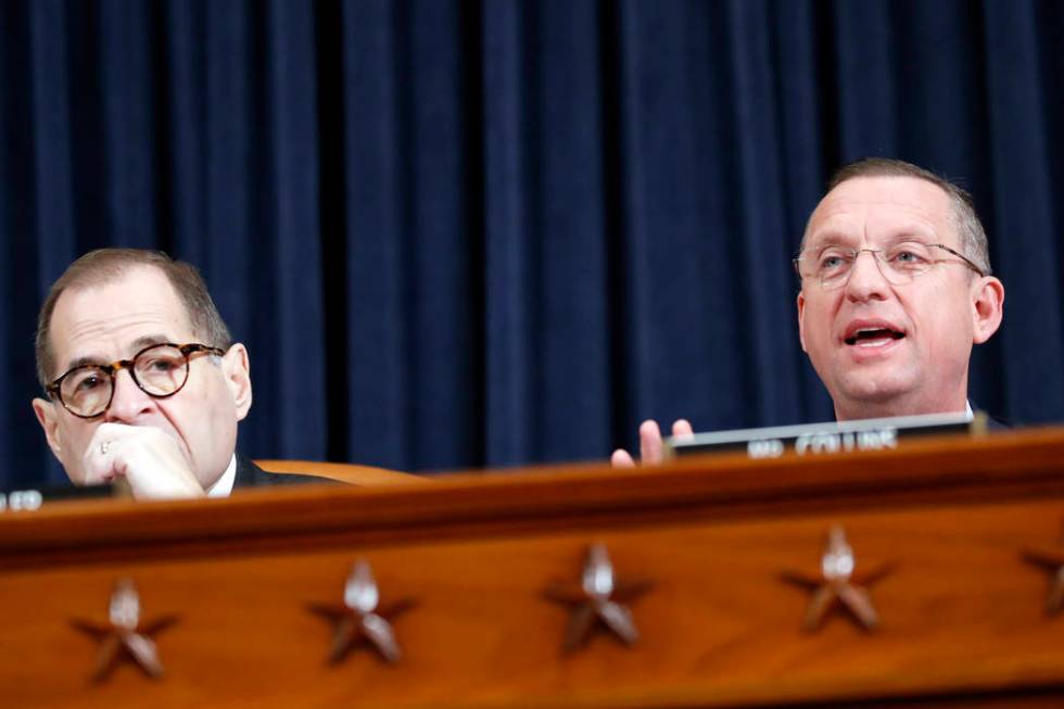 House Judiciary Committee Chairman Rep. Jerrold Nadler, D-N.Y., left, listens as ranking member ...