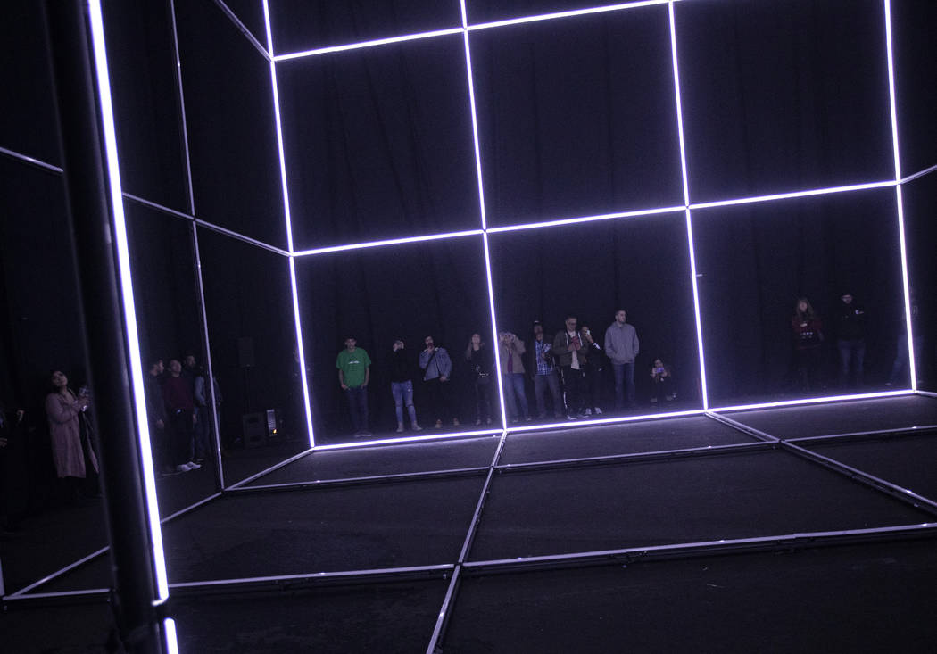 A cube made of lights was one of the art installations at Intersect Festival on Friday, Dec. 6, ...