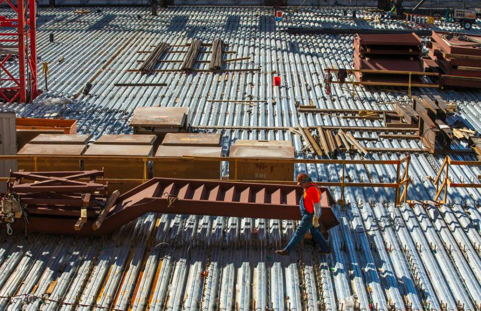 The pool area is taking shape during a construction tour of the Circa on Monday, Dec. 9, 2019, ...