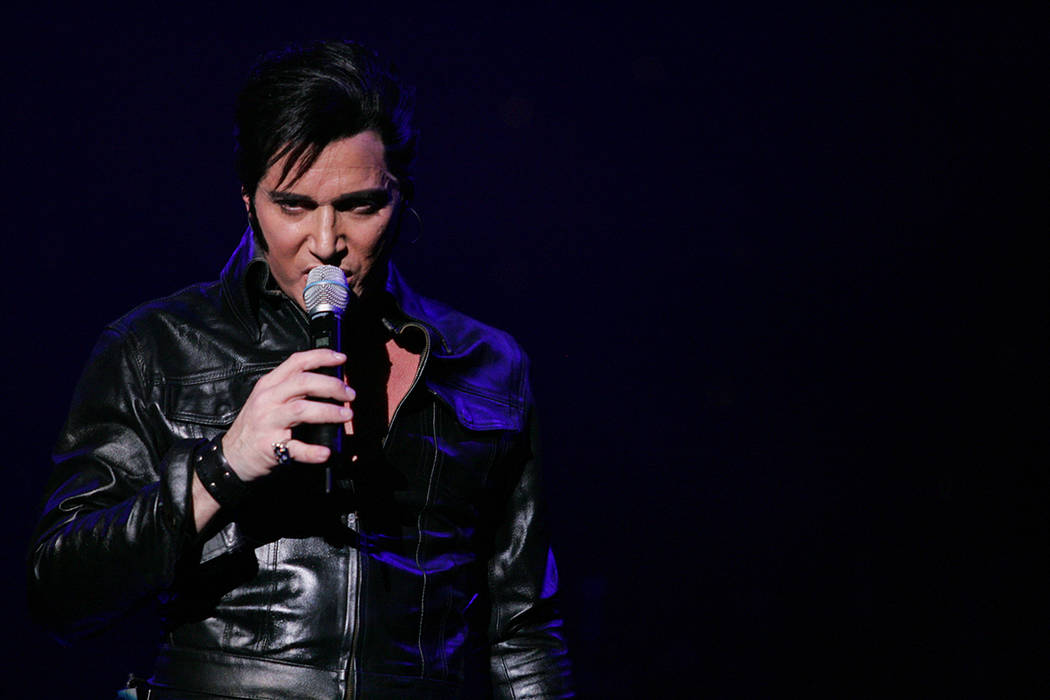 Trent Carlini performs on the opening night of "The Musical History of The King" in the Sahara ...