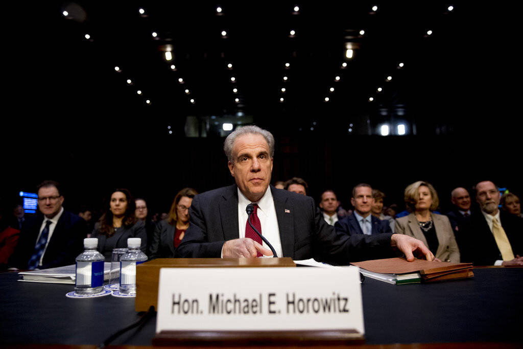 Department of Justice Inspector General Michael Horowitz arrives for a Senate Judiciary Committ ...