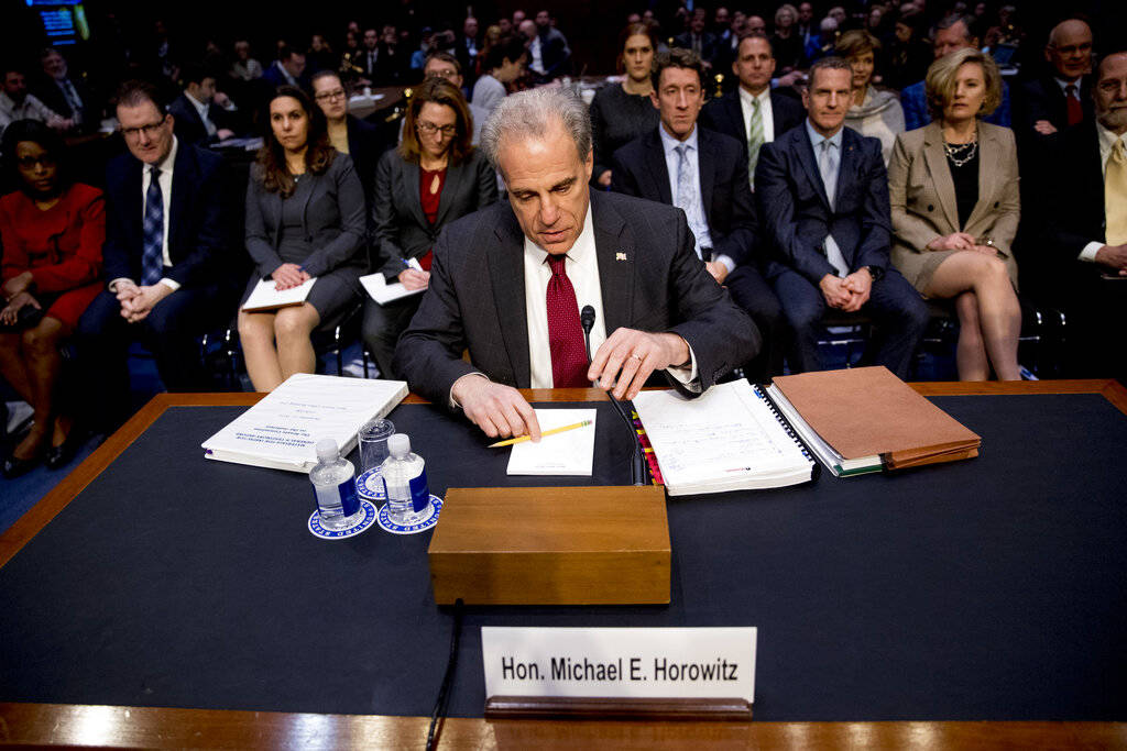 Department of Justice Inspector General Michael Horowitz arrives for a Senate Judiciary Committ ...