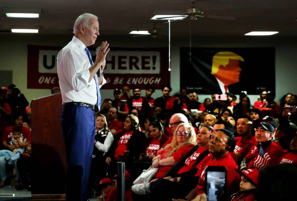 Democratic presidential candidate former Vice President Joe Biden speaks during a town hall eve ...