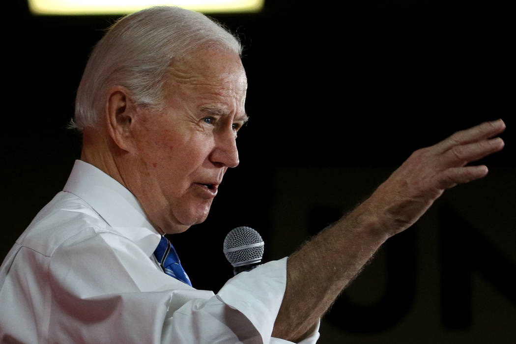 Democratic presidential candidate former Vice President Joe Biden speaks during a town hall eve ...