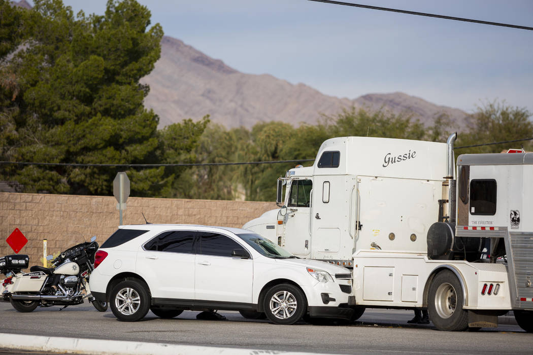 A stolen car crashed into a horse trailer at Flamingo Road and Stephanie Street, near Horseman& ...