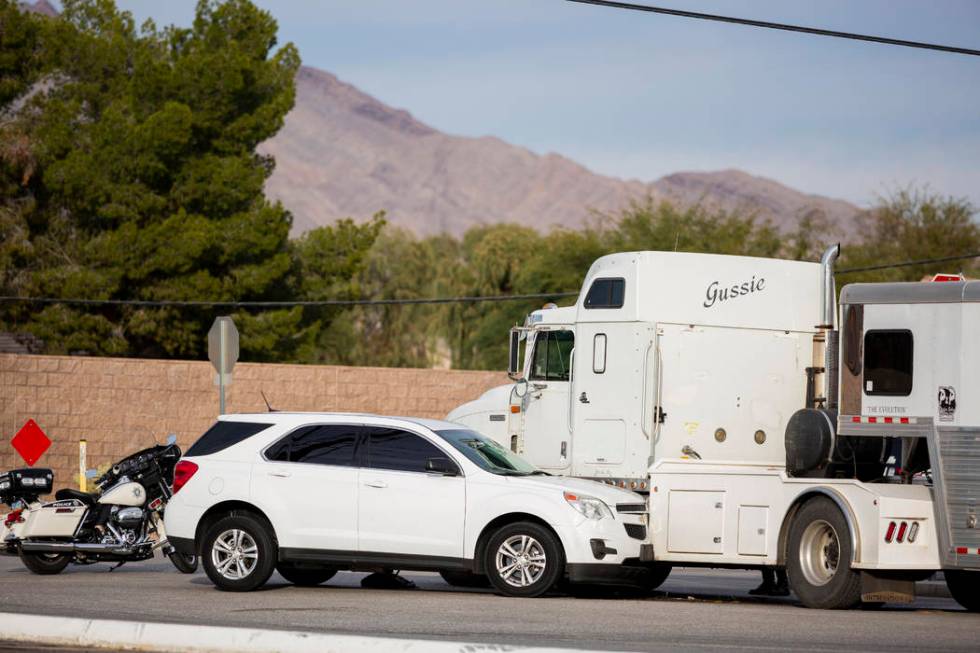 A stolen car crashed into a horse trailer at Flamingo Road and Stephanie Street, near Horseman& ...