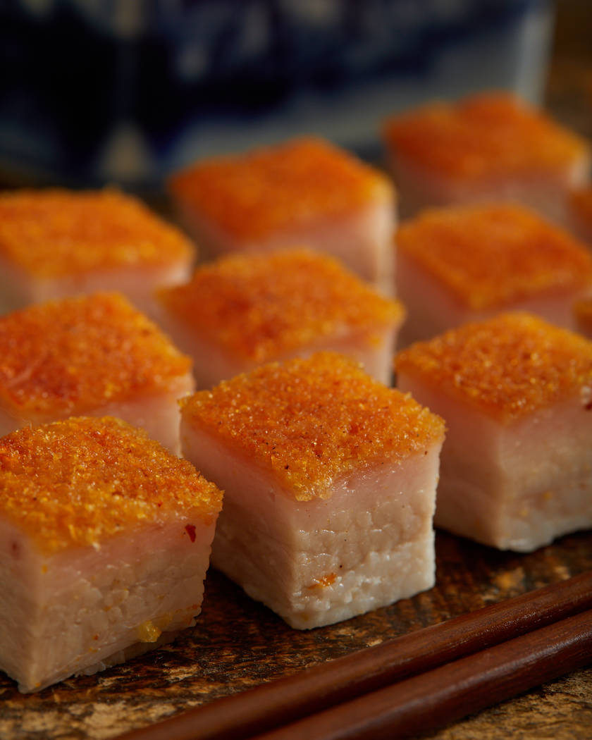 Crispy roasted pork belly at Mott 32 (Maximal Concepts)