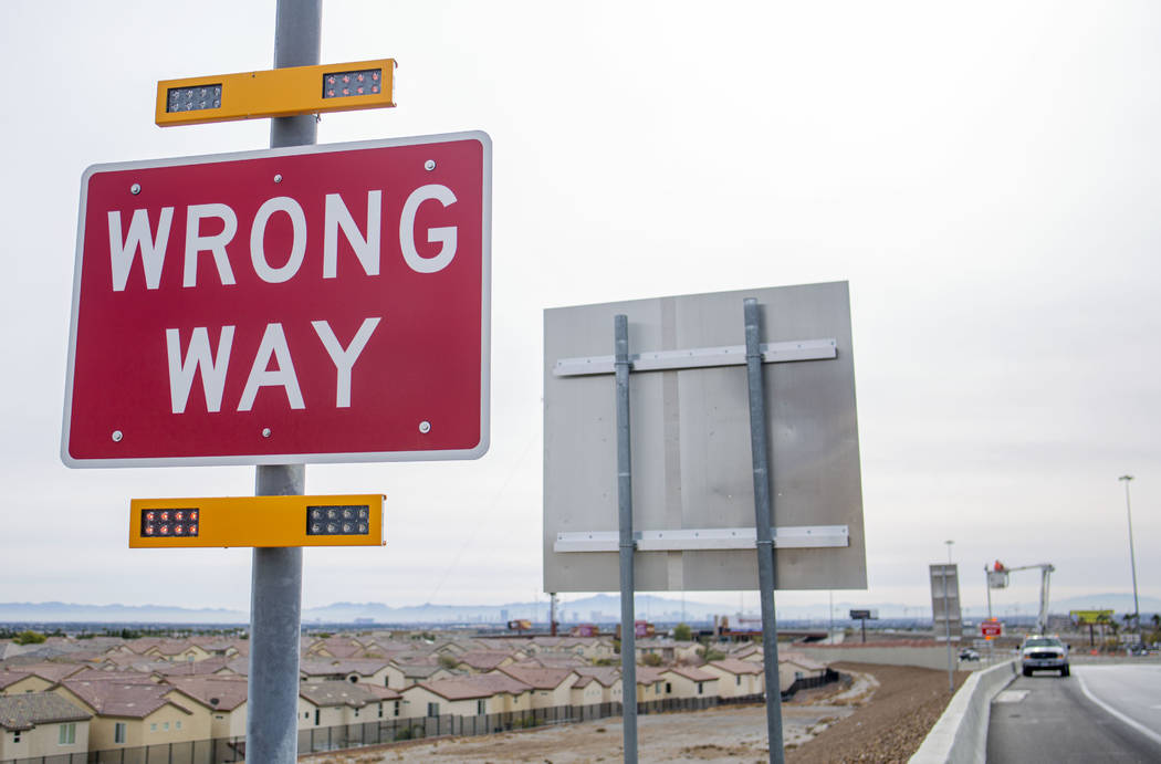 A new Nevada Department of Transportation pilot program to alert wrong way drivers is installed ...