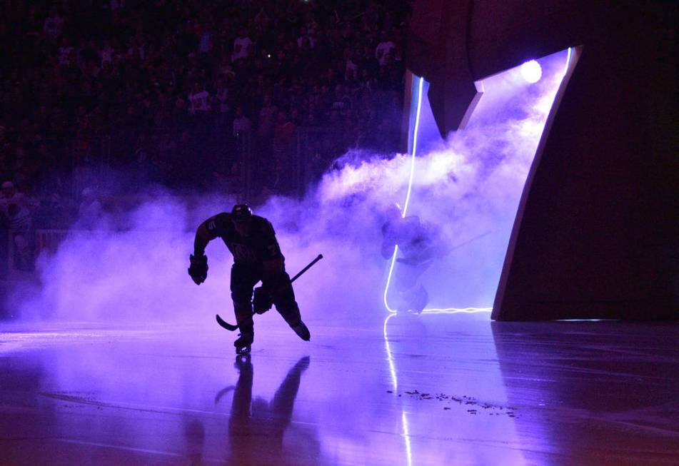 Vegas Golden Knights right wing Ryan Reaves takes the ice prior to the start of the first perio ...