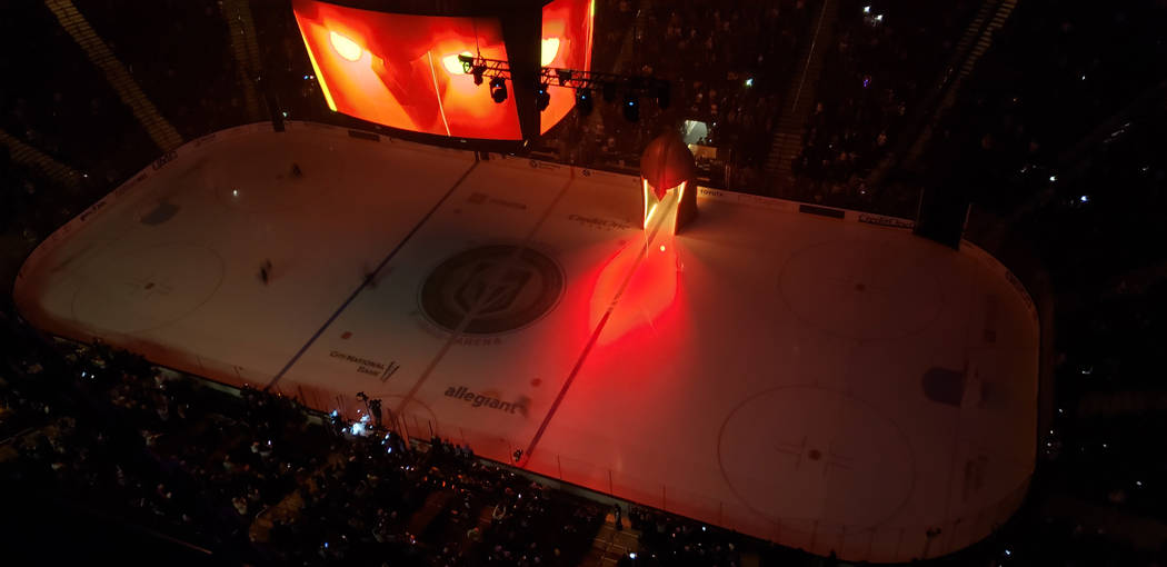 A view of the ice at T-Mobile Arena as seen from the rafters. (Rochelle Richards/Las Vegas Revi ...