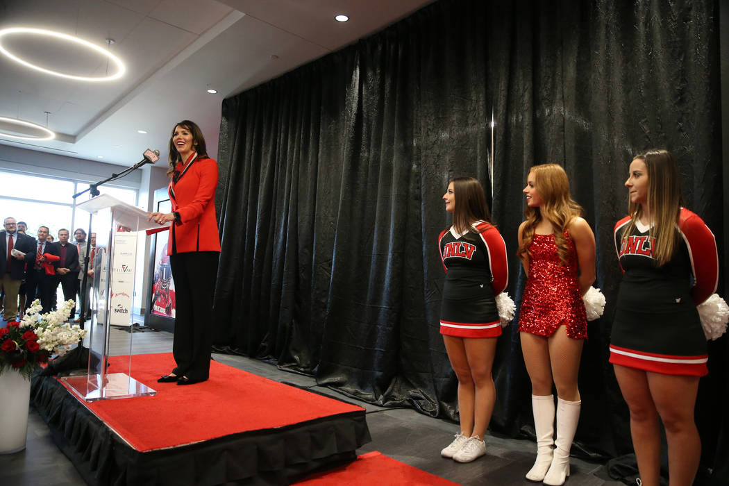 UNLV's Athletic Director Desiree Reed-Francois speaks during a press conference to announce UNL ...