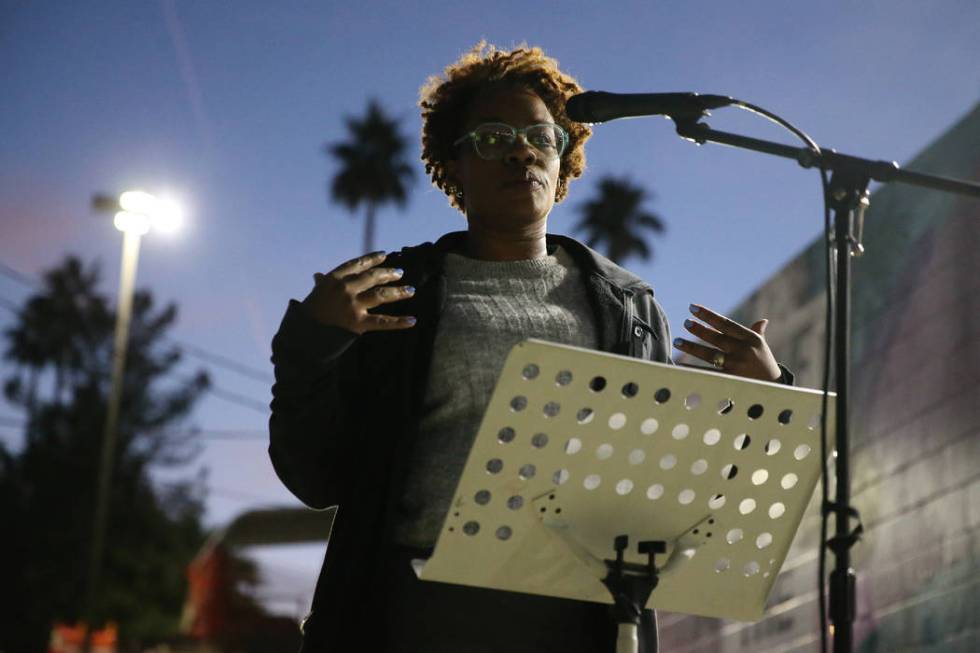 Catrina Grigsby-Thedford, Salavation Army veteran services assistant coordinator, speaks during ...