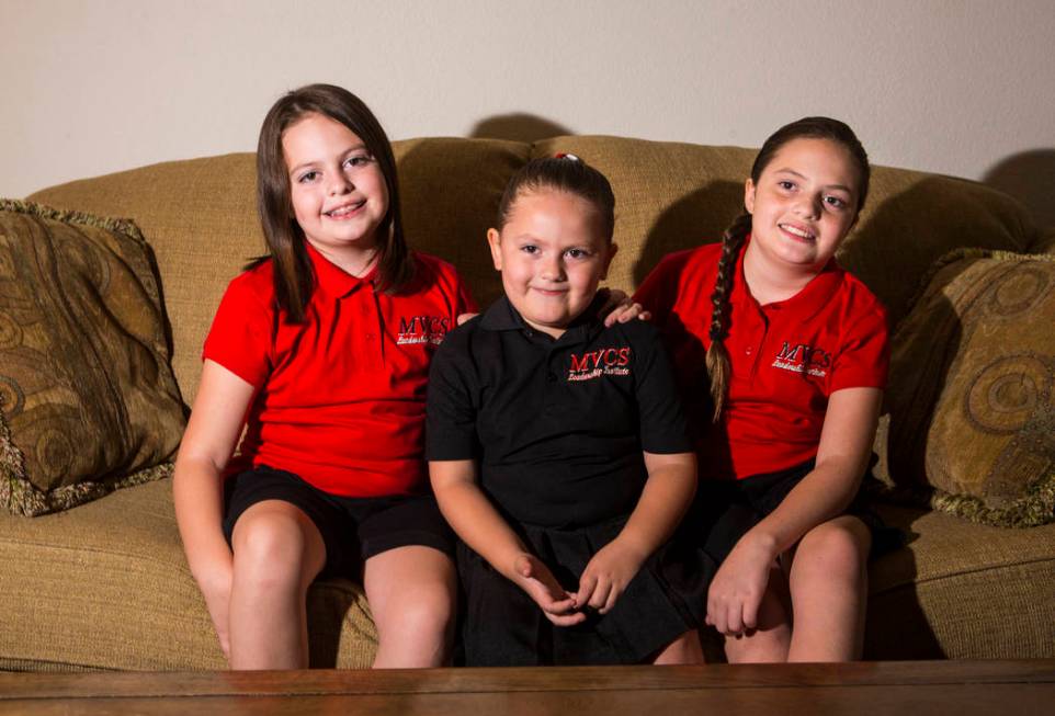 Sisters, from left, Trinity Ybarra, 8, Nala Ybarra, 5, and Elia Ybarra, 9, hope they can contin ...