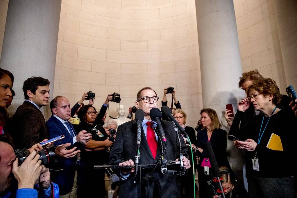 Chairman Jerrold Nadler, D-N.Y. comes to speak to members of the media after the House Judiciar ...