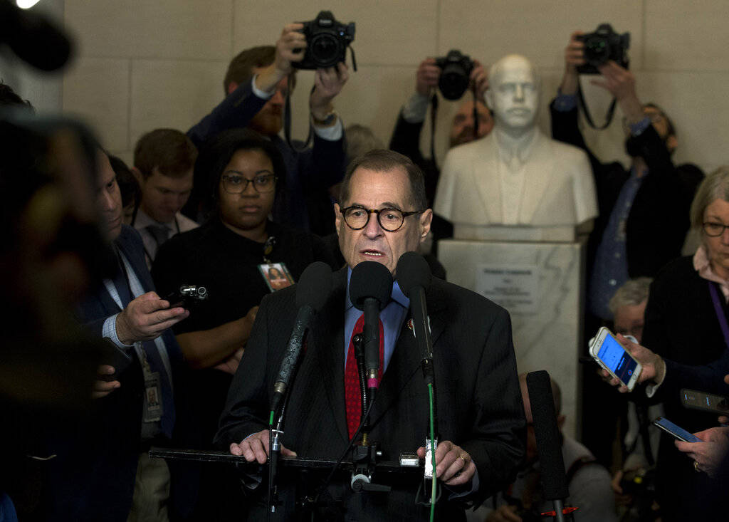 House Judiciary Committee Chairman Rep. Jerrold Nadler, D-N.Y., speaks to the media following a ...