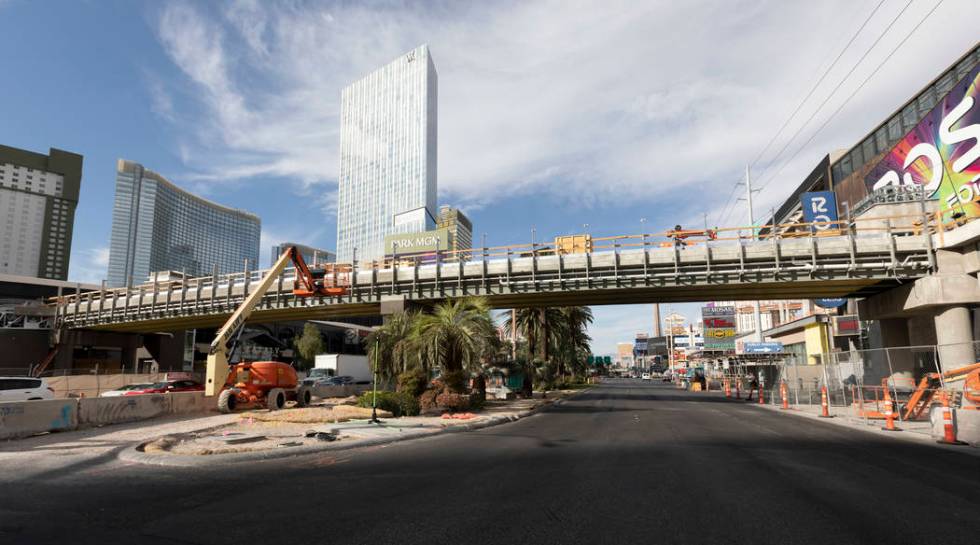 The intersection at Las Vegas Boulevard and Park Avenue has lane restrictions as a pedestrian b ...
