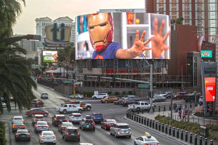 The new TI sign at the corner of West Spring Mountain Road and South Las Vegas Boulevard on Wed ...