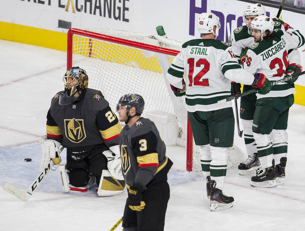 Minnesota Wild center Eric Staal (12), Minnesota Wild right wing Mats Zuccarello (36) and Minne ...