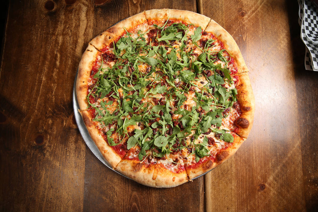 The Canyon Hopper grasshopper pizza at Evel Pie in Las Vegas, Tuesday, July 30, 2019. (Erik Ver ...