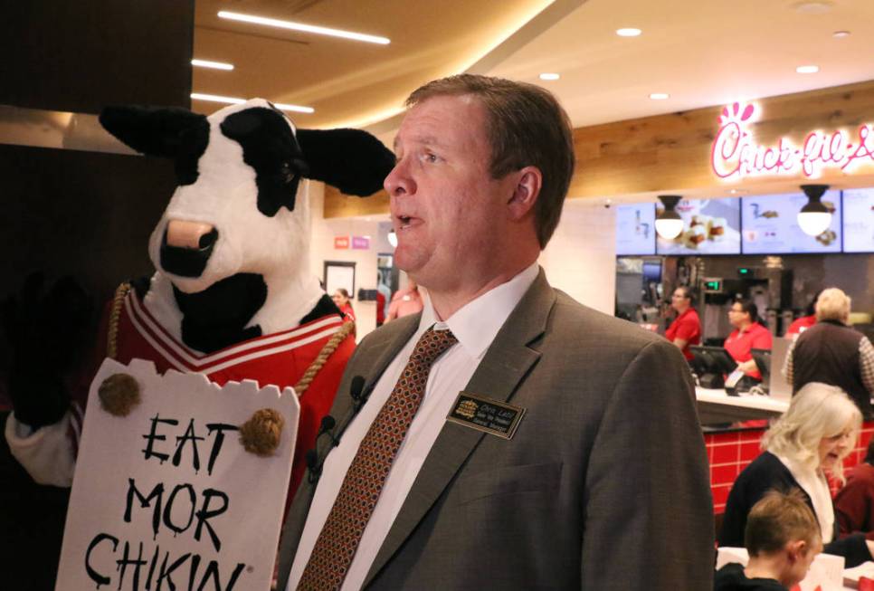 Chris Latil, senior vice president/general manager at the Golden Nugget, speaks during the open ...