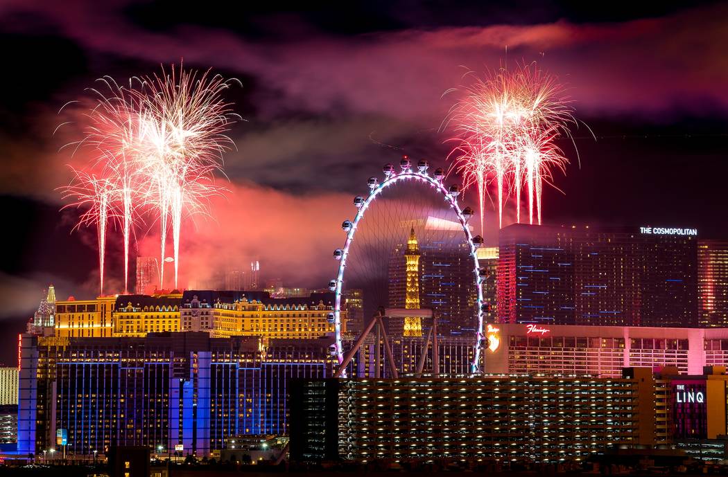 The fireworks of America's Party 2018 explode over the Las Vegas Strip to welcome the new year ...