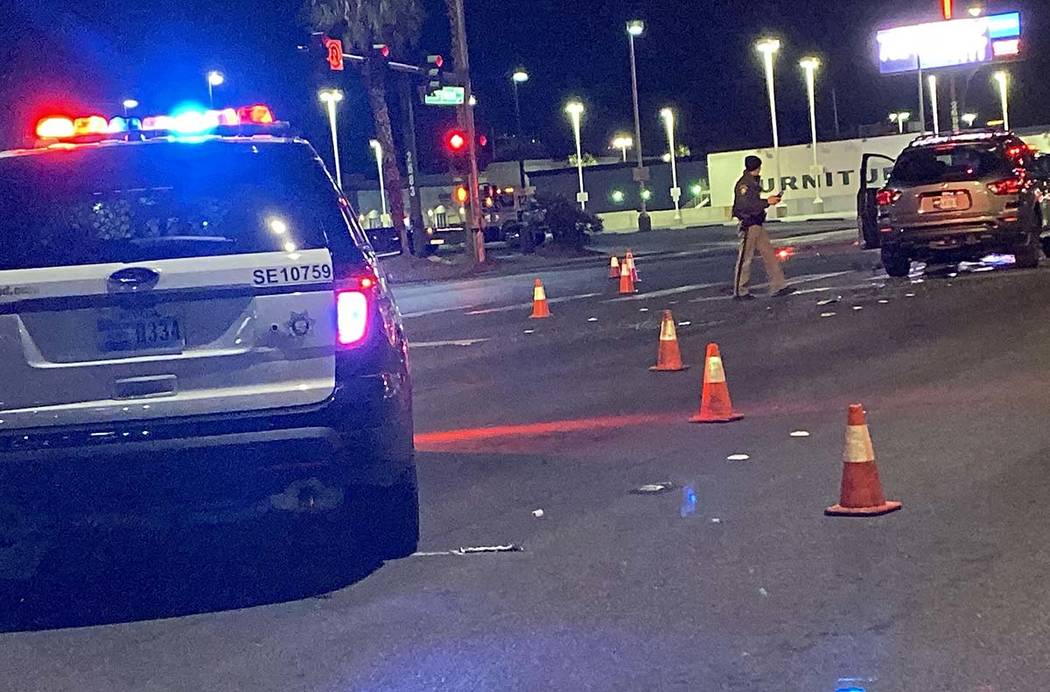 Police investigate a suspected DUI crash at Maryland Parkway and Karen Avenue in east Las Vegas ...