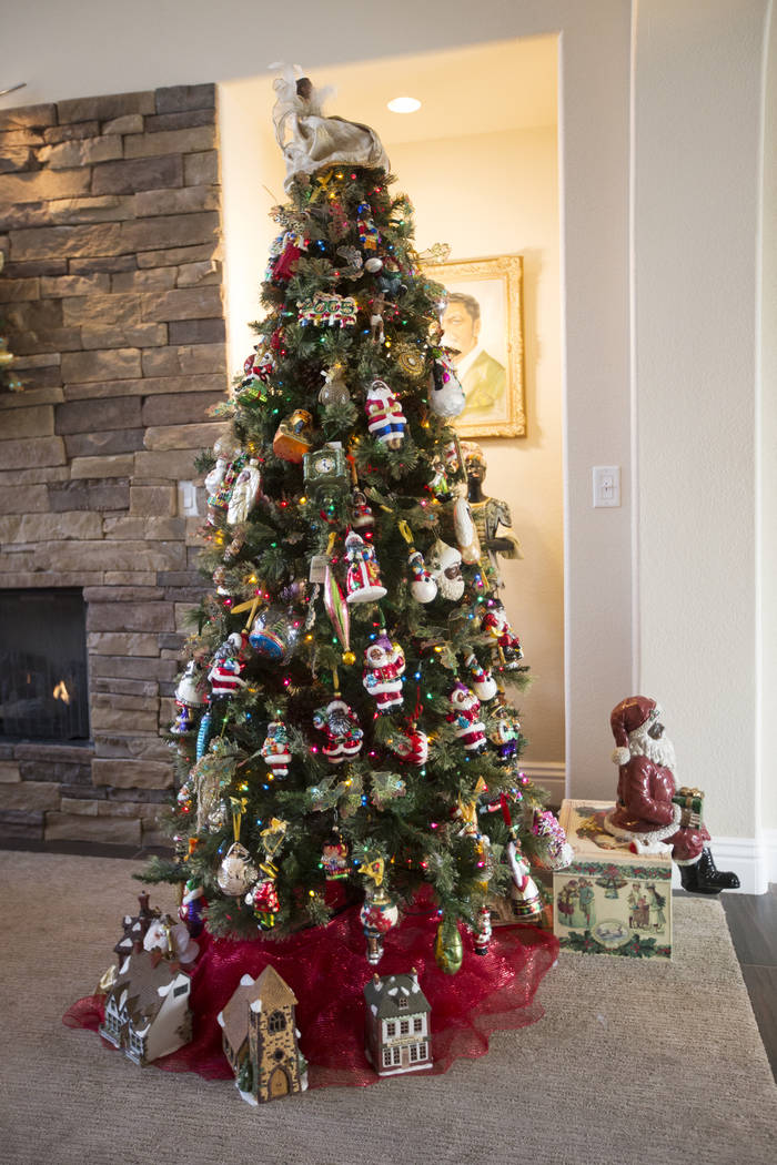 Roxanne GivensÕ Christmas tree covered in African American ornaments at her home in Las Vegas, ...