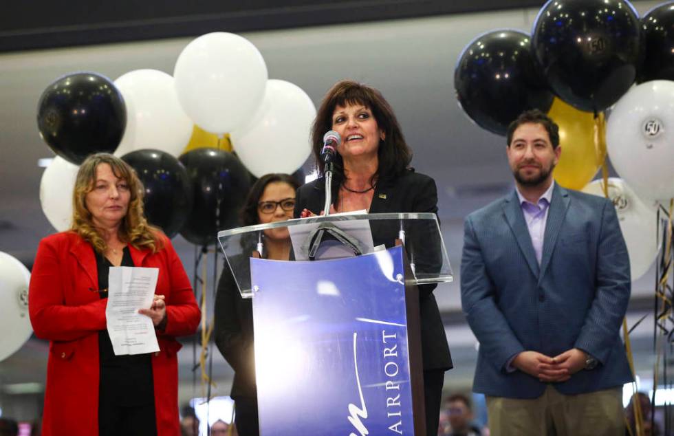 Clark County Director of Aviation Rosemary Vassiliadis speaks during an event celebrating the 5 ...