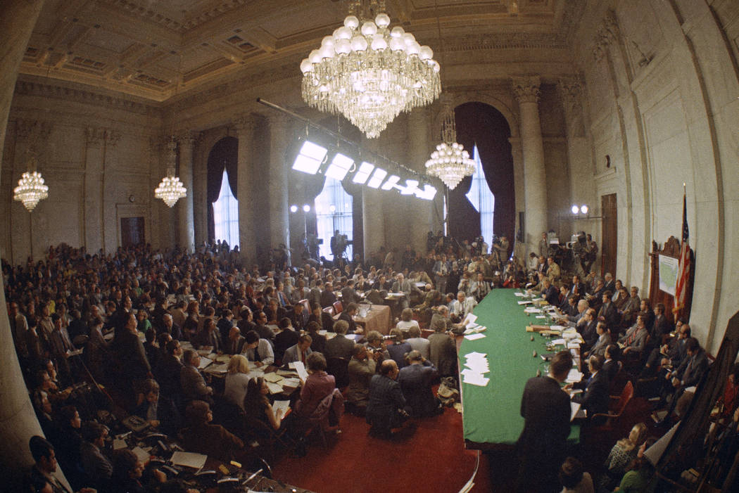 FILE - In this May 18, 1973, file photo, the hearing of the Senate select committee on the Wate ...