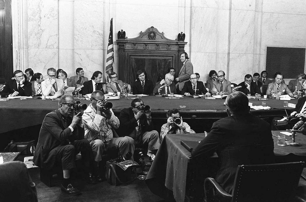 FILE - In this Aug. 3, 1973, file photo, the Senate Watergate Committee hearings continueon Cap ...