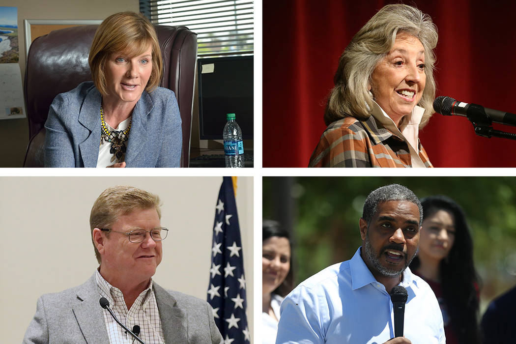 U.S. Reps. Susie Lee, clockwise, from top left, Dina Titus and Steven Horsford, all Nevada Demo ...