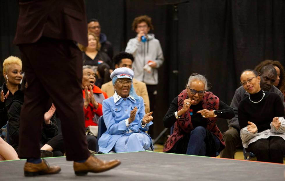 Audience members Hope Foye, left, and her daughters Melody Woolley, center, and Joy Woolley, ri ...