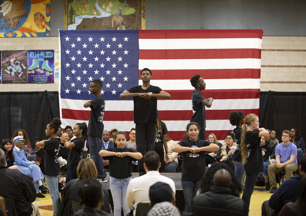 Broadway in the HOOD dance group performs before Democratic presidential candidate Cory Booker ...