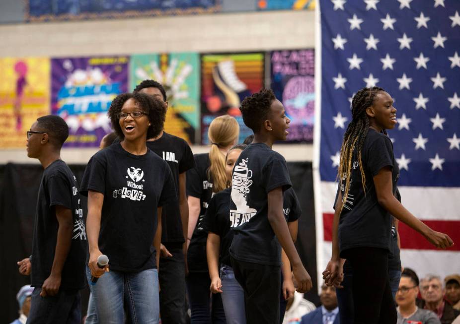 Broadway in the HOOD dance group performs before Democratic presidential candidate Cory Booker ...