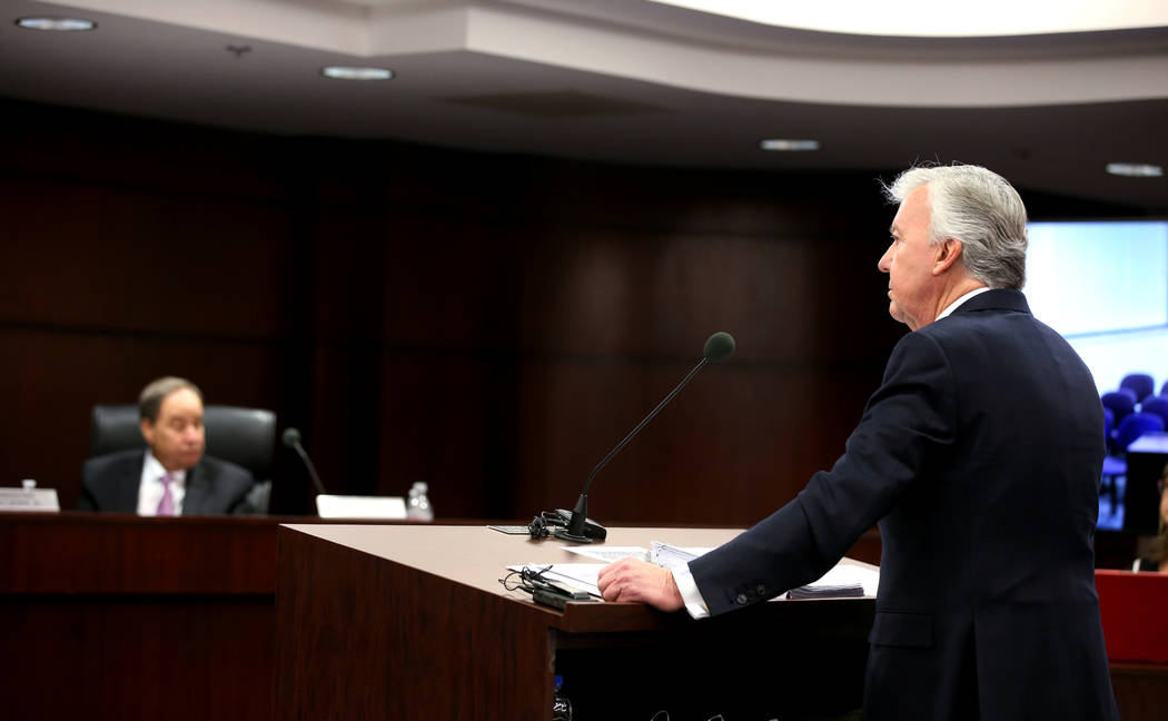 Attorney Donald Campbell appears on behalf of Steve Wynn before the Nevada Gaming Commission at ...