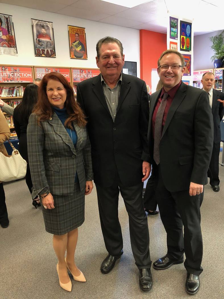 Henderson Mayor Debra March, former Gov. Bob Miller and Henderson City Manager Richard Derrick ...