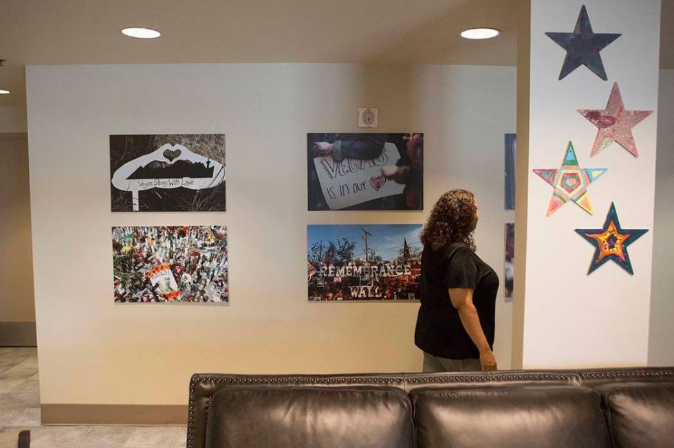Teresa Etcheberry, coordinator of the Vegas Strong Resiliency Center, walks through the lobby i ...